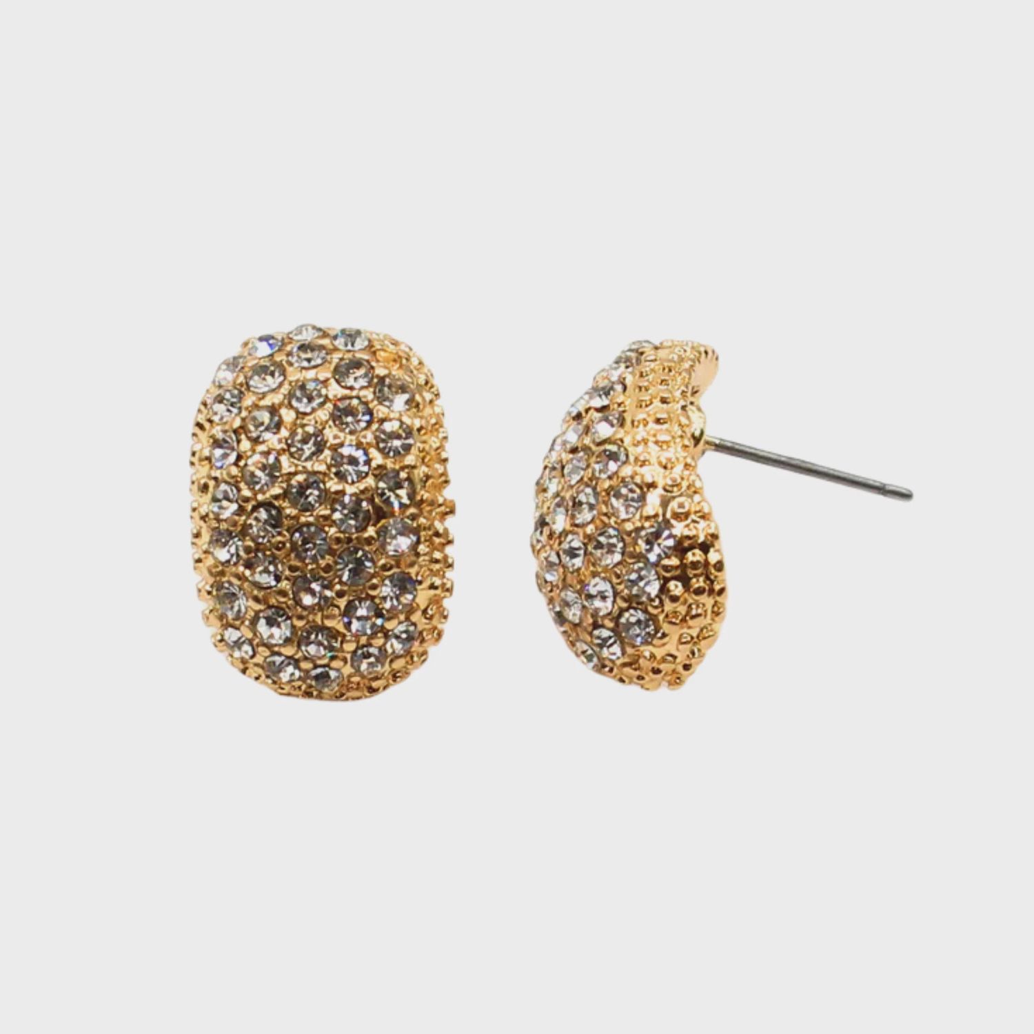 Gold Pave Curved Oval Stud Earrings