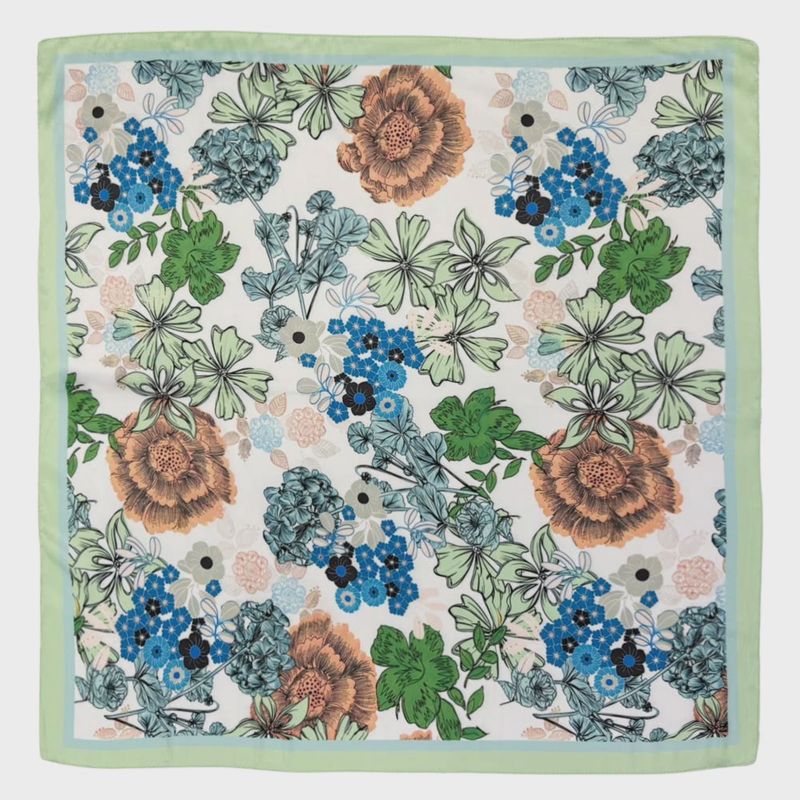 Earthy Floral Garden Satin Square Scarf | Green