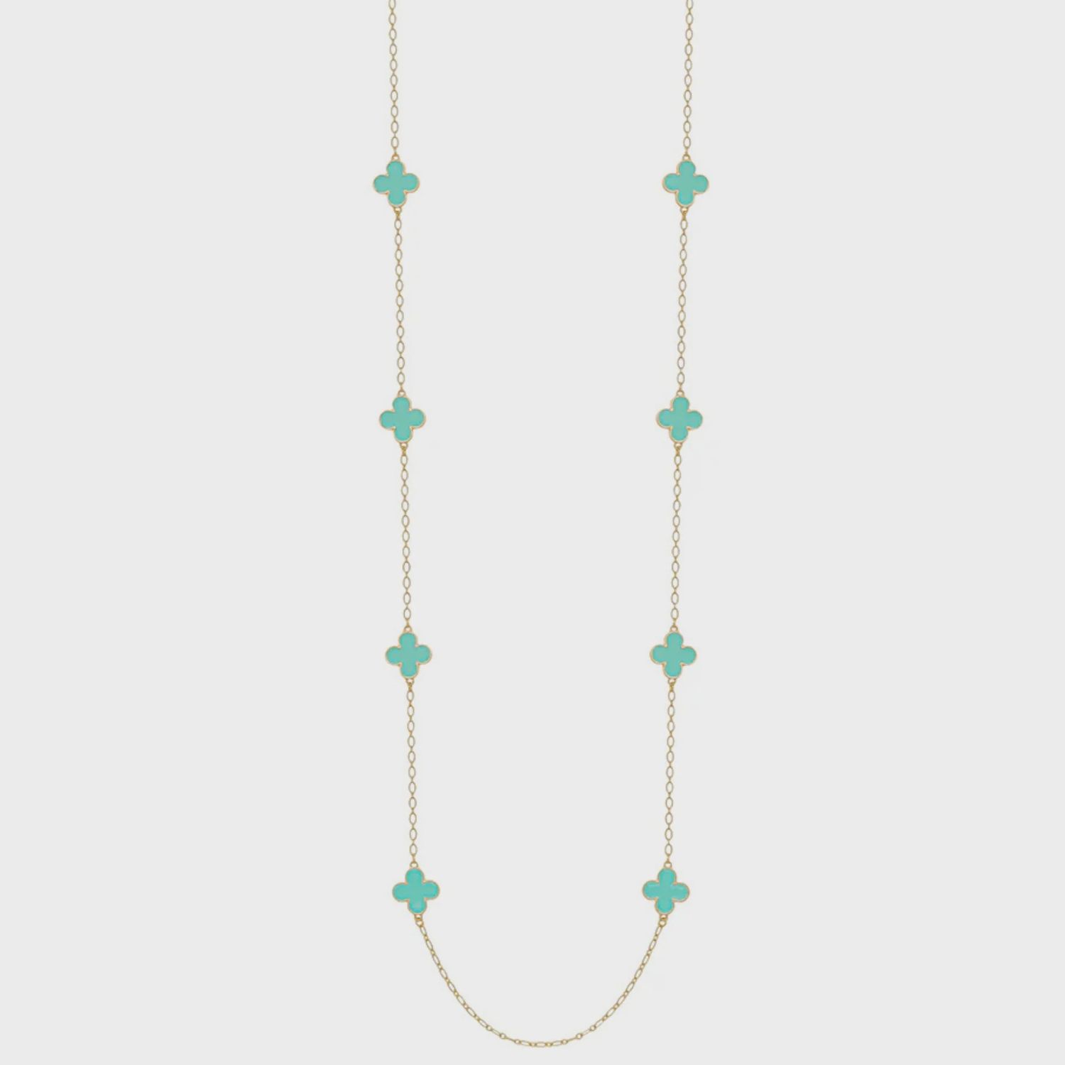 Mint Clover With Gold Chain Necklace