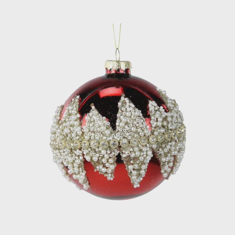 Red Glass Ornament With Rhinestones