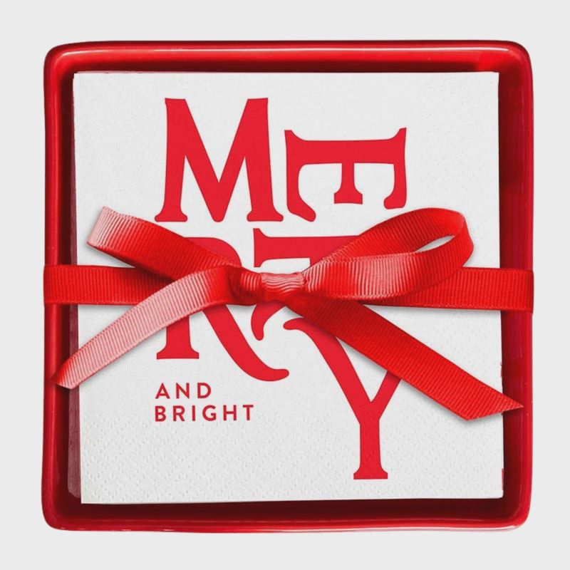Ceramic Napkin Tray &amp; Napkins | Merry &amp; Bright