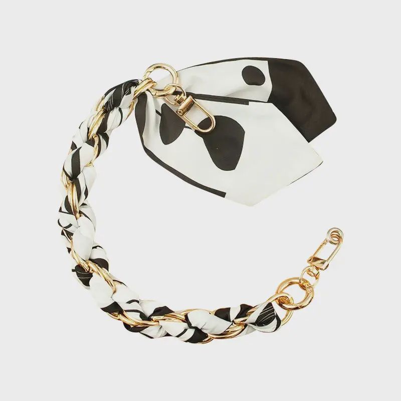 Silk-Style Chain Phone Strap | Black &amp; White Abstract Print