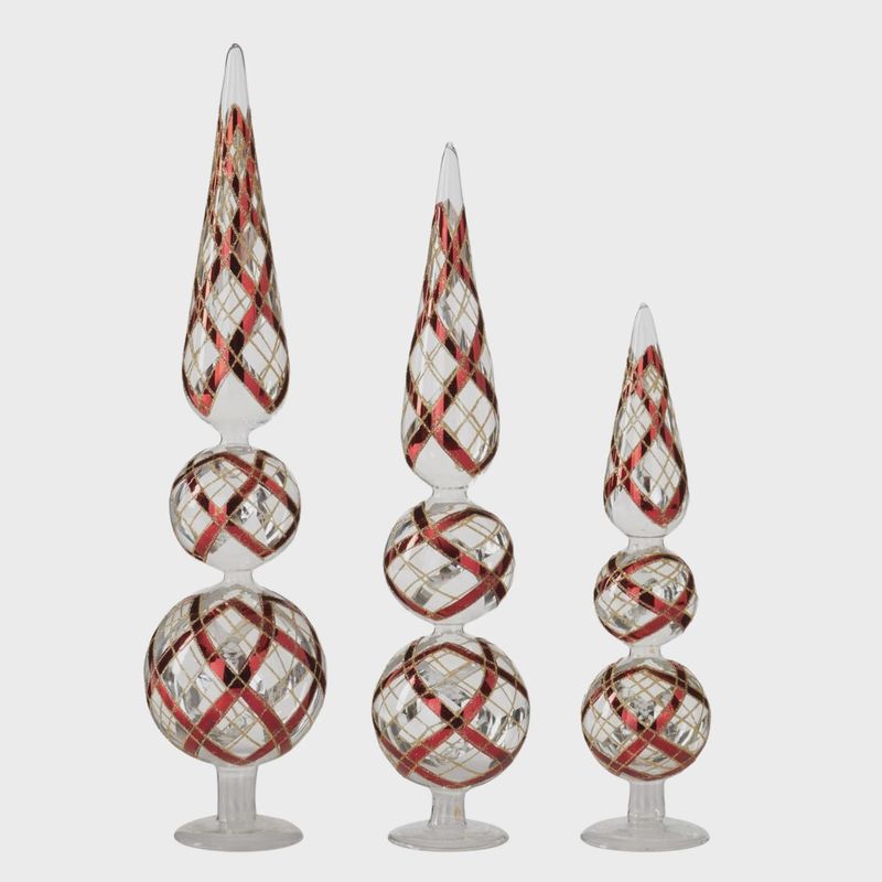 Clear Glass Finial with Red &amp; Gold Glitter