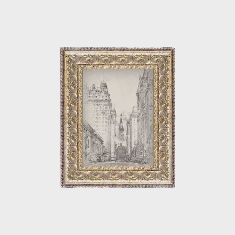 New York Sketch Framed Antique Art: 5x7