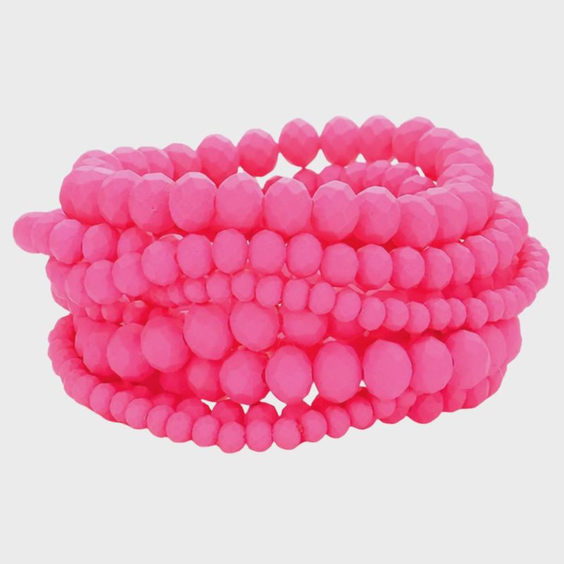 Hot Pink Faceted Bead Stretch Bracelets