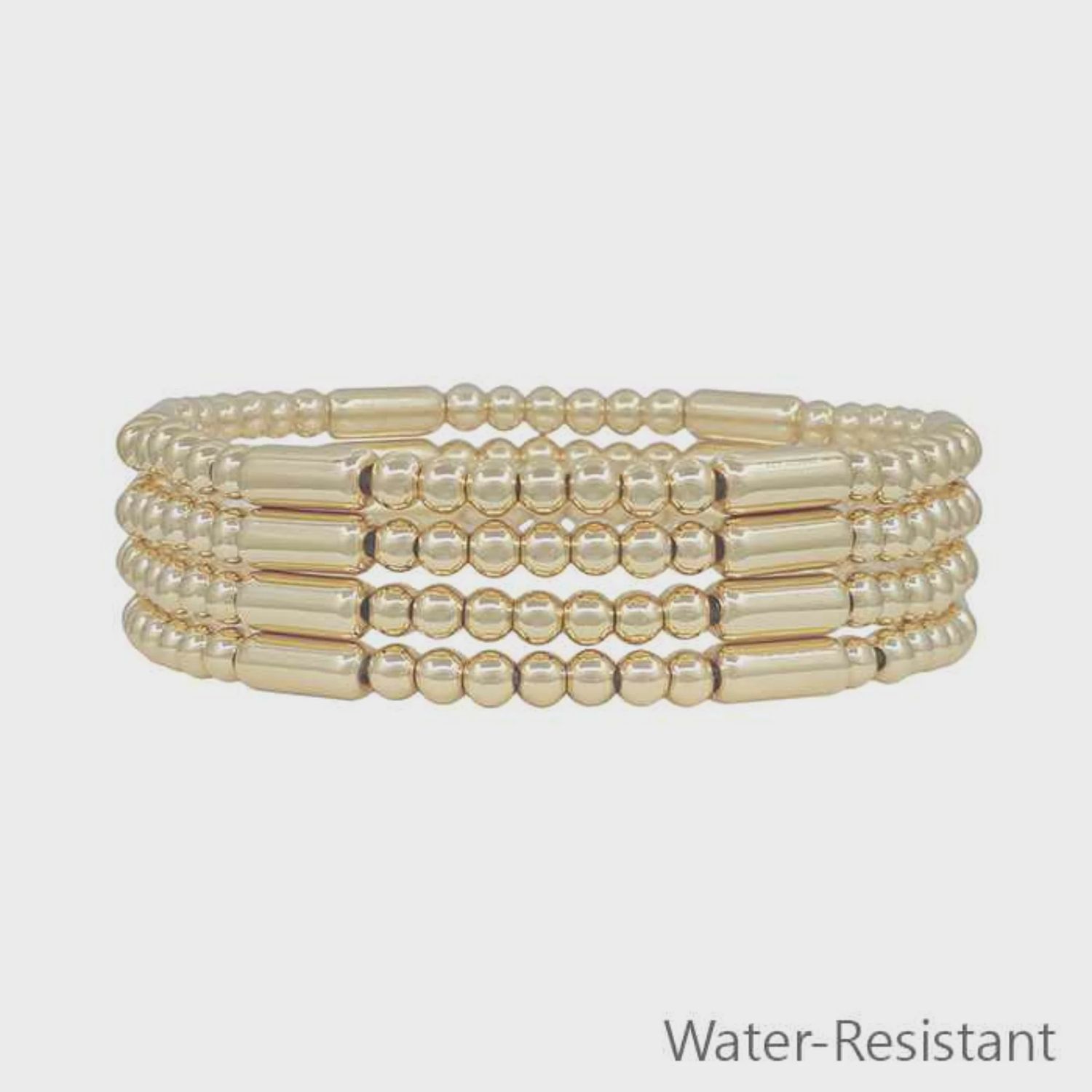 Water-Resistant Gold Beaded Stretch Bracelet Set | Set of 4