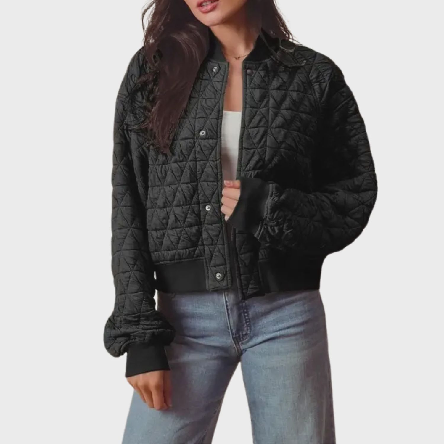 Triangle Quilted Stitch Knit Bomber Jacket