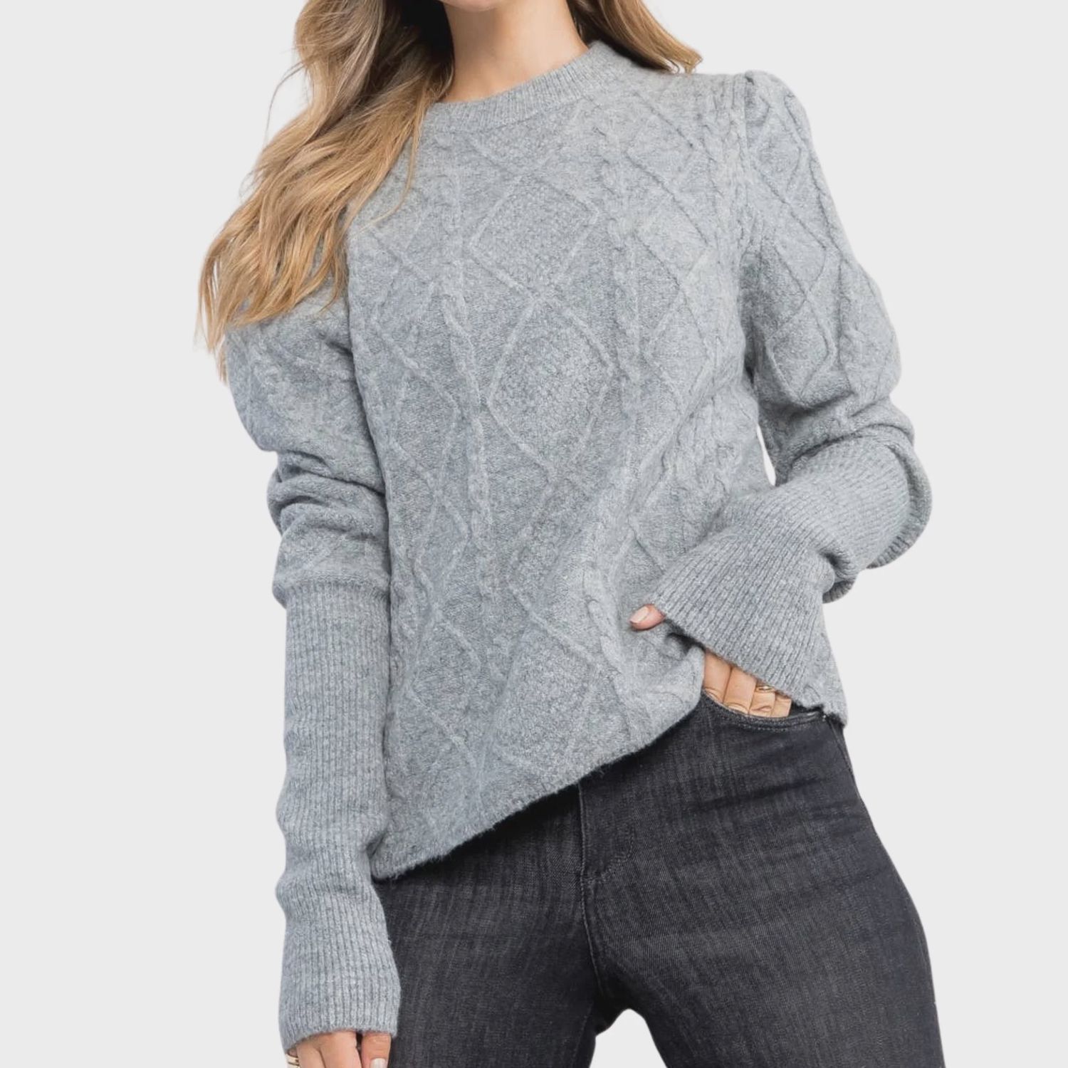 Textured Cable Knit Sweater | Heather Gray