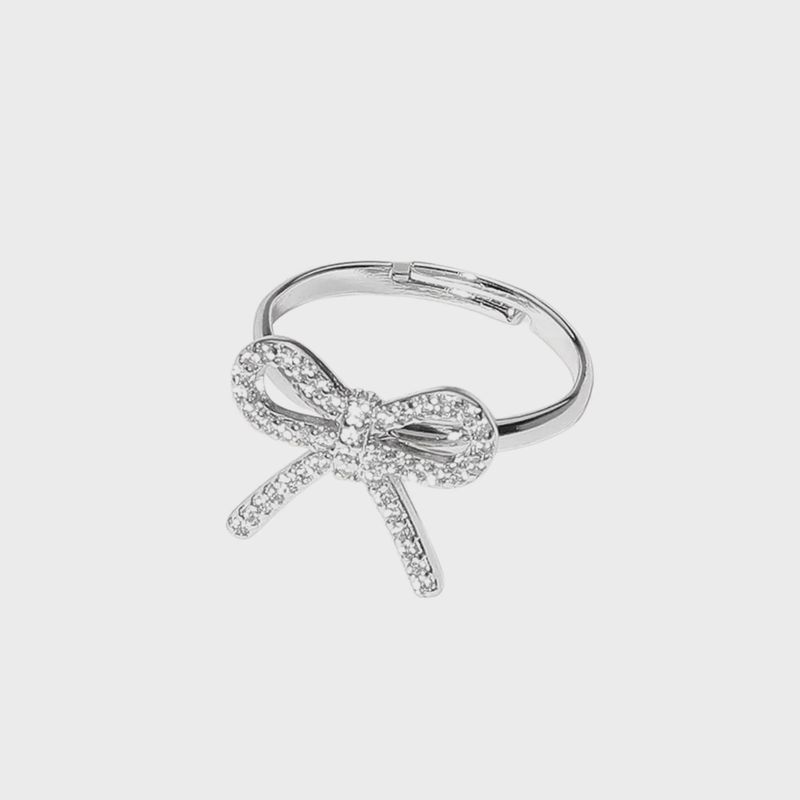 CZ Paved Bow Adjustable Ring | Silver