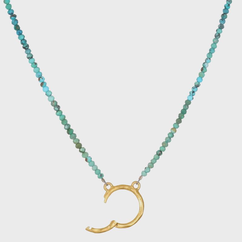Full Circle Charm Collector Amulet Necklace – Turquoise Gemstones, 18K Gold