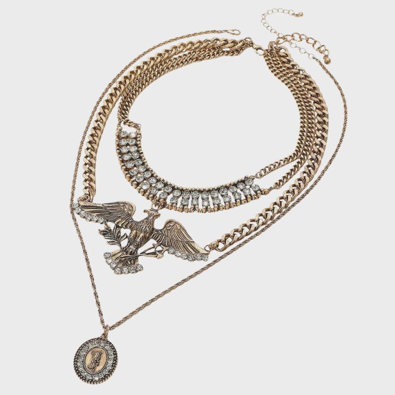 Rhinestone Eagle Layered Necklace Set | Burnished Gold