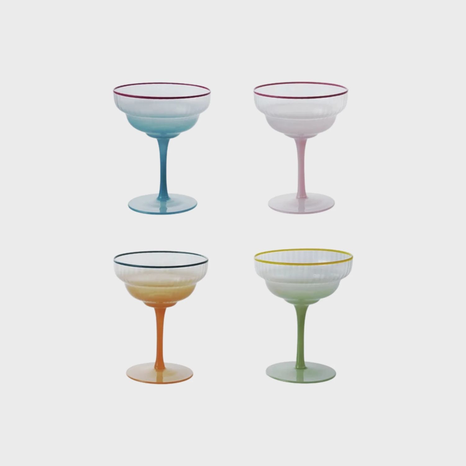 Ombre Fluted Stemmed Coupe Glasses | 4 Colors