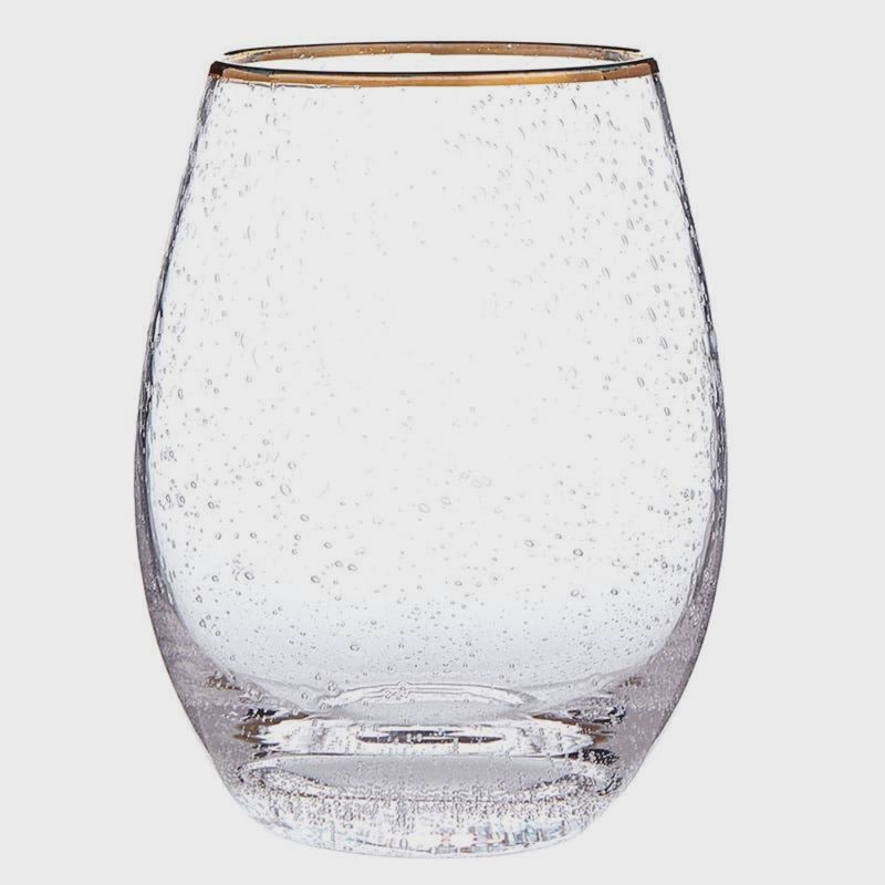 Gold Rimmed Stemless Wine Glass