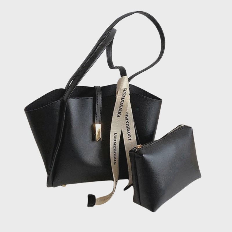 Casual Solid Color Handbag with Pouch | Black