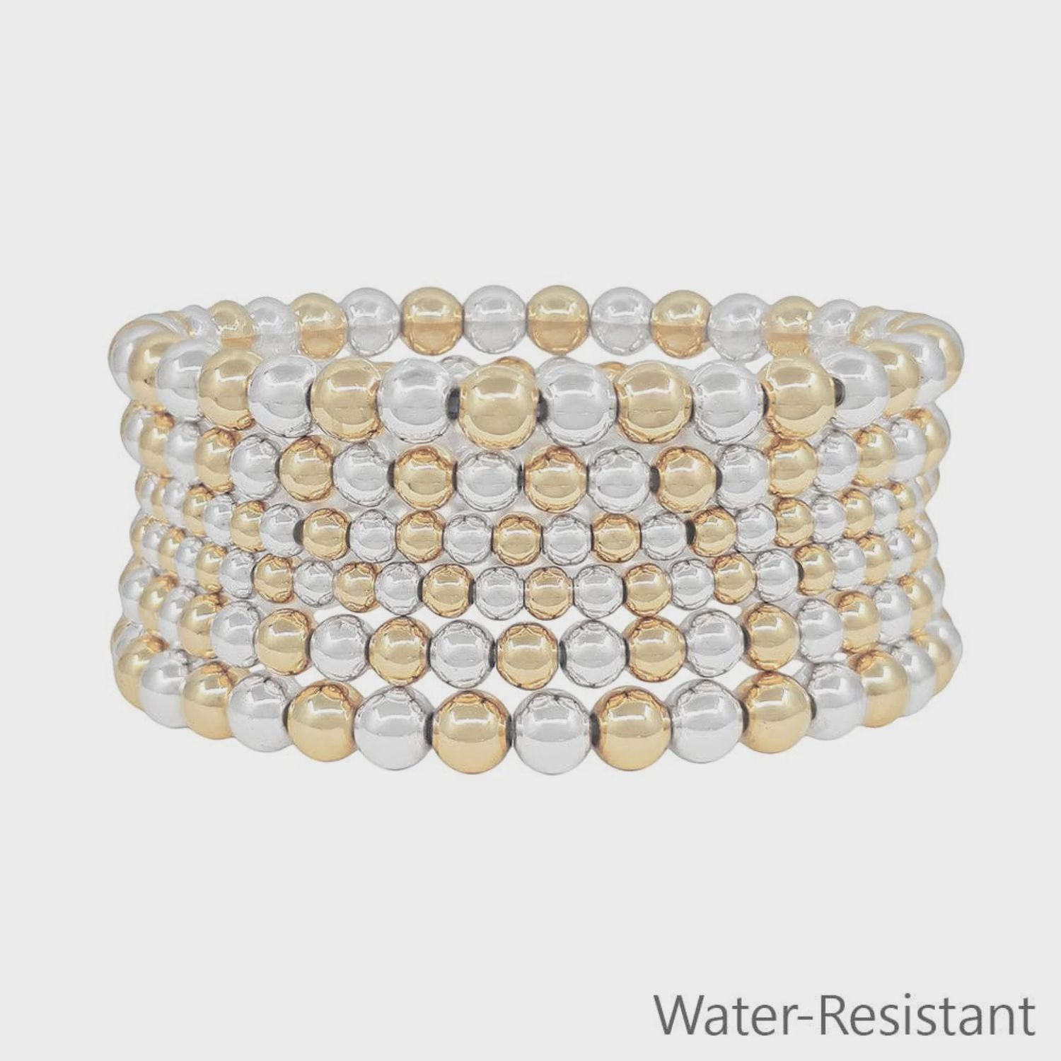 Water Resistant Gold and Silver Graduated Stretch Bracelets | Set Of 6
