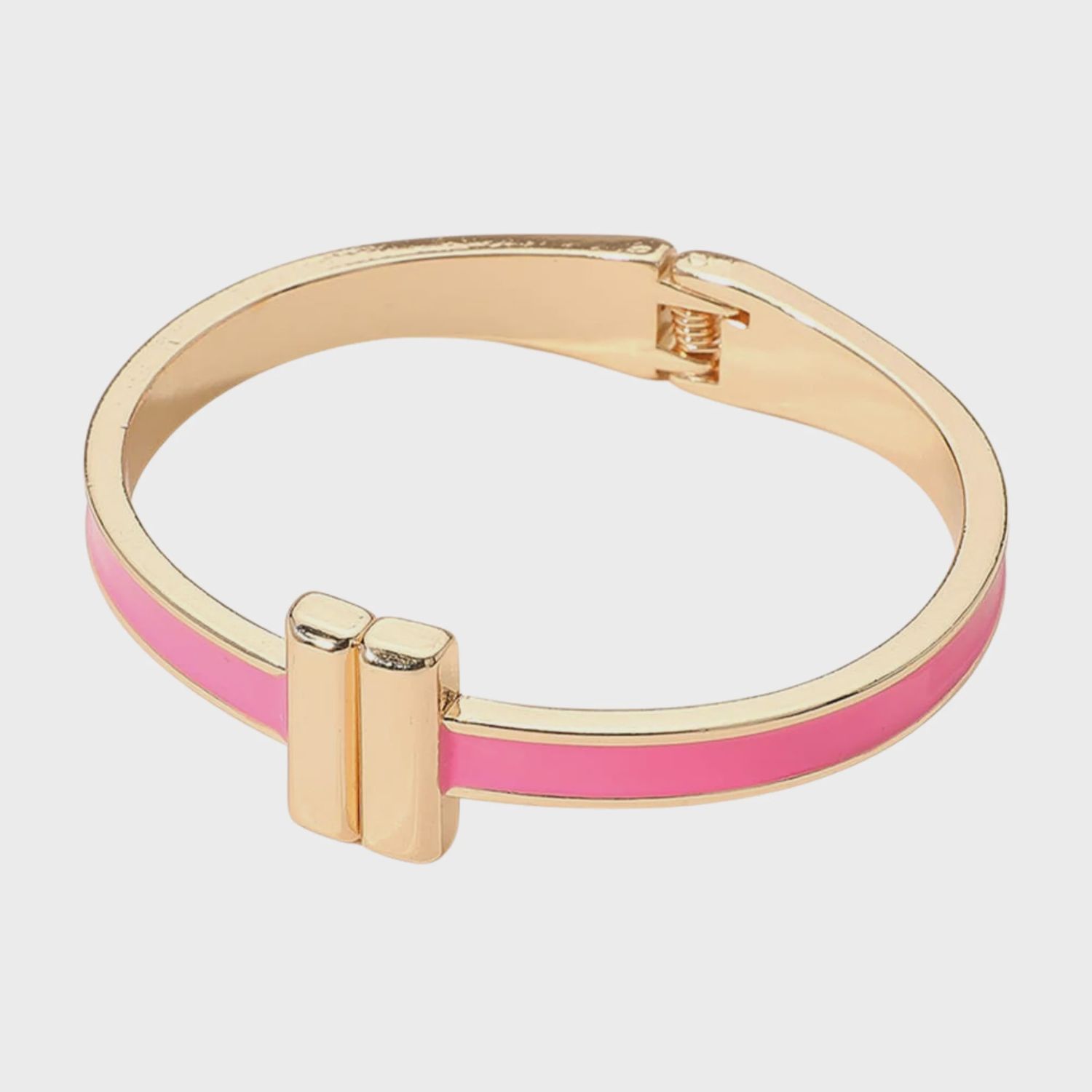 Pink Enamel Metal Bar Hinged Bangle Bracelet