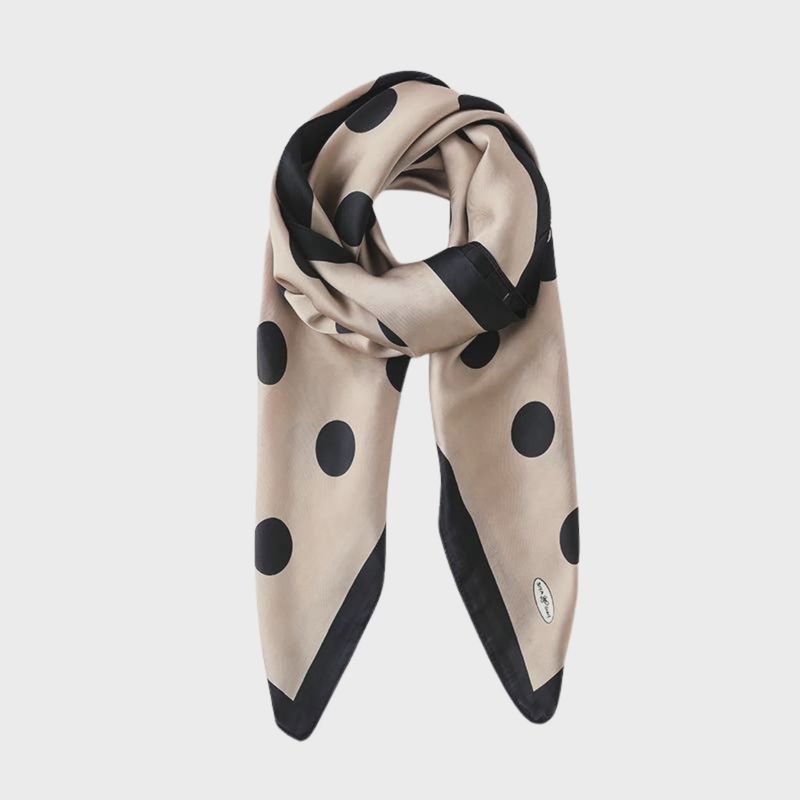 Imitation Silk Dot Print Square Scarf: Apricot