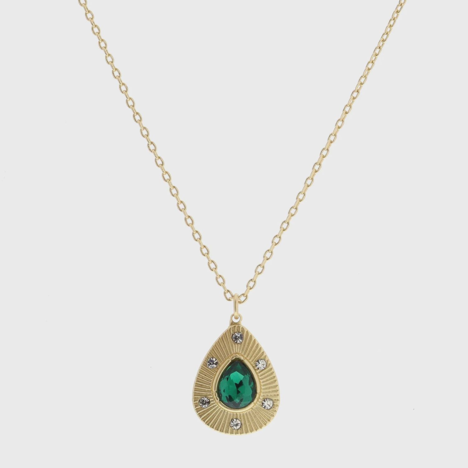 Center Emerald Teardrop Crystal Necklace