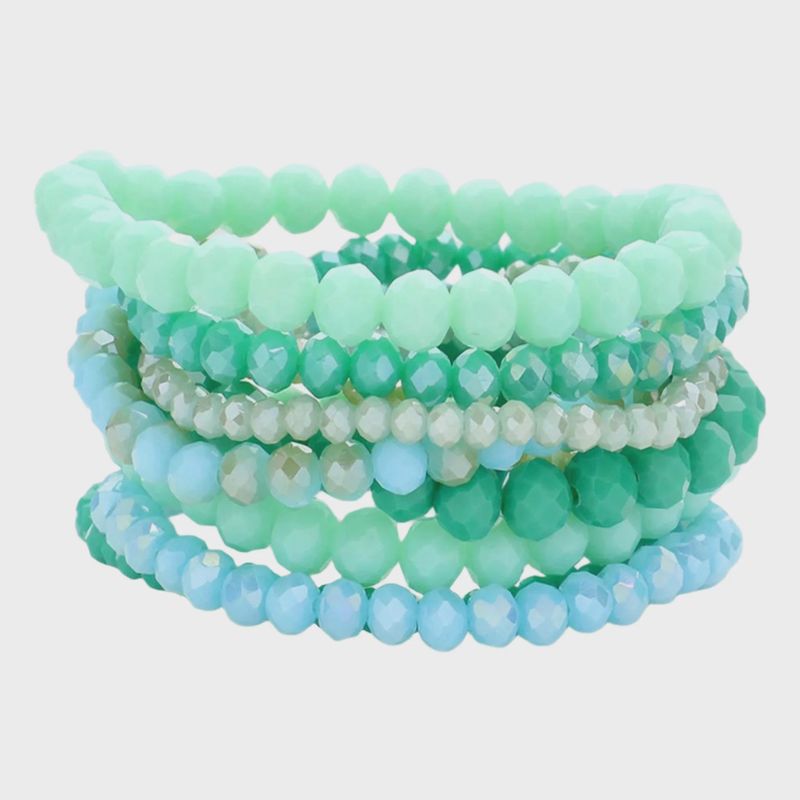 Light Turquoise Faceted Bead Stretch Bracelet Set