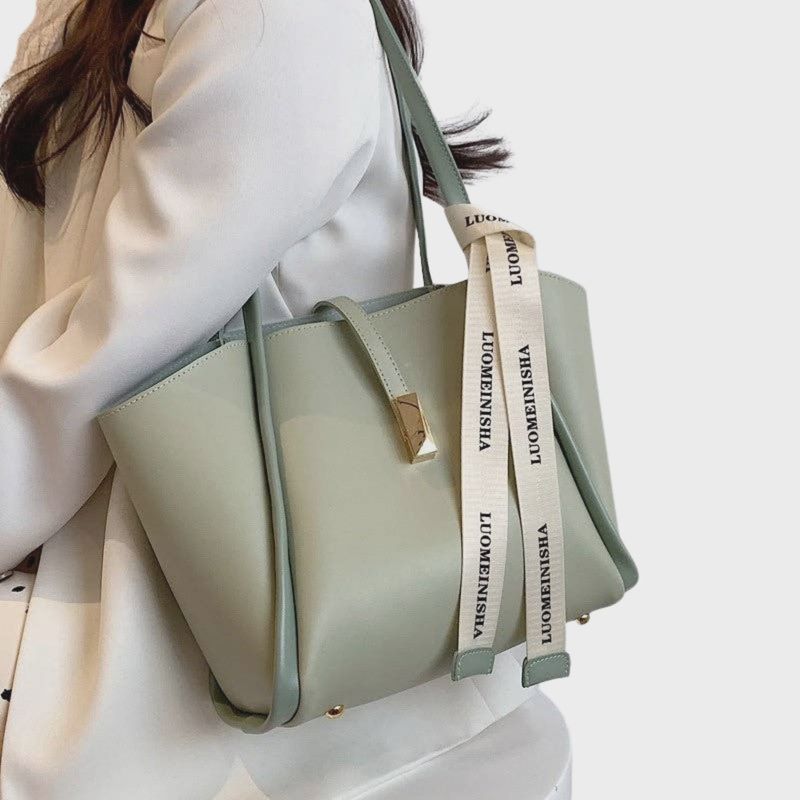 Casual Solid Color Handbag with Pouch - Sage Green