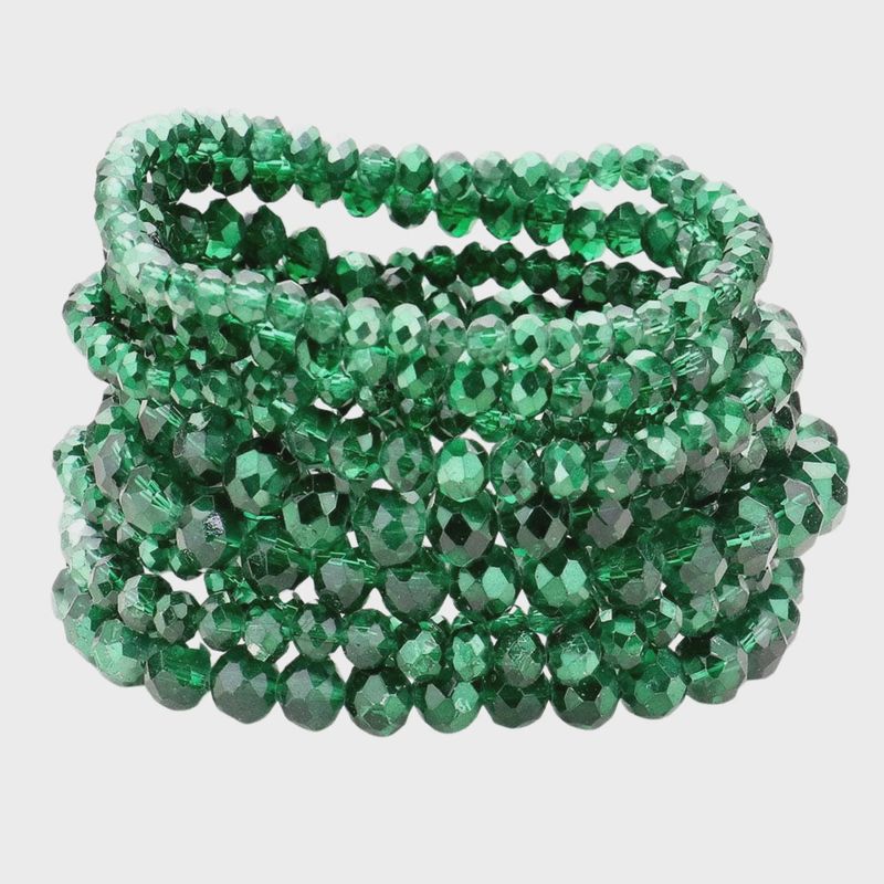 Metallic Green Faceted Bead Stretch Bracelet | Set Of 9