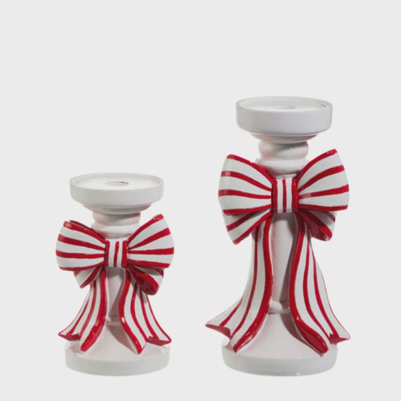 Red &amp; White Stripe Bow Candle Holder | 2 Sizes (Copy)