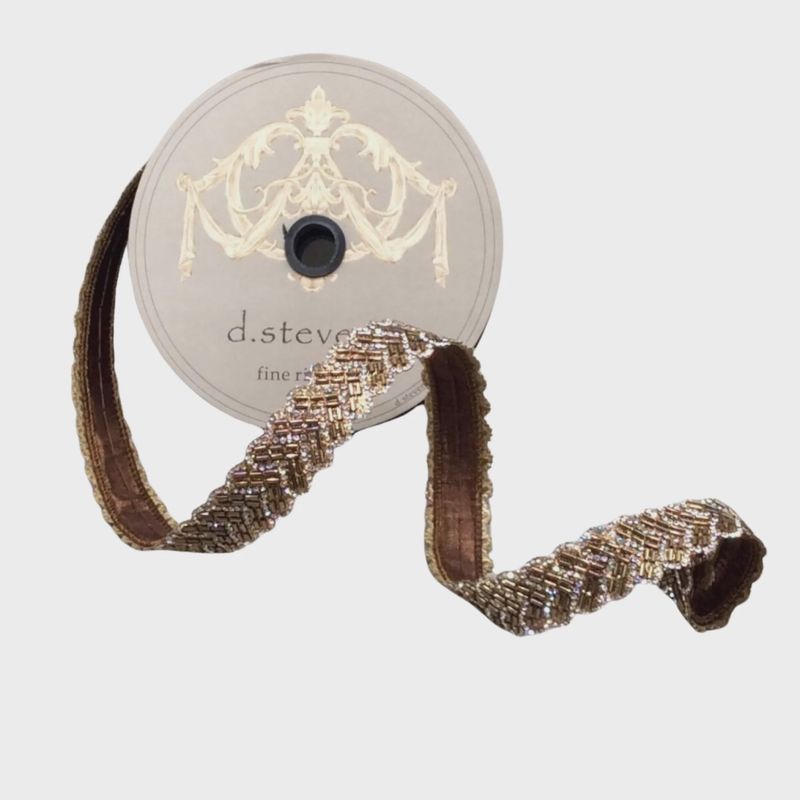 1.5&quot; Champagne Gold Beaded Chevron Ribbon | 10 Yards