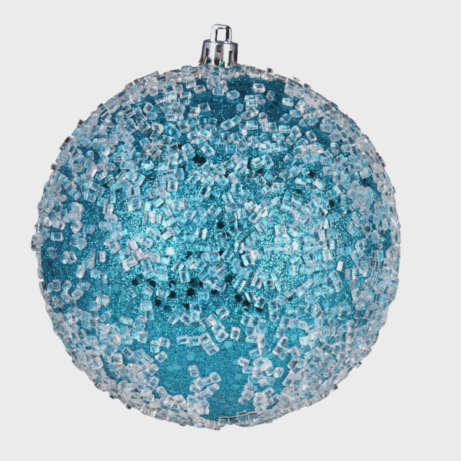 Turquoise Glitter Hail Ball Ornament 6"