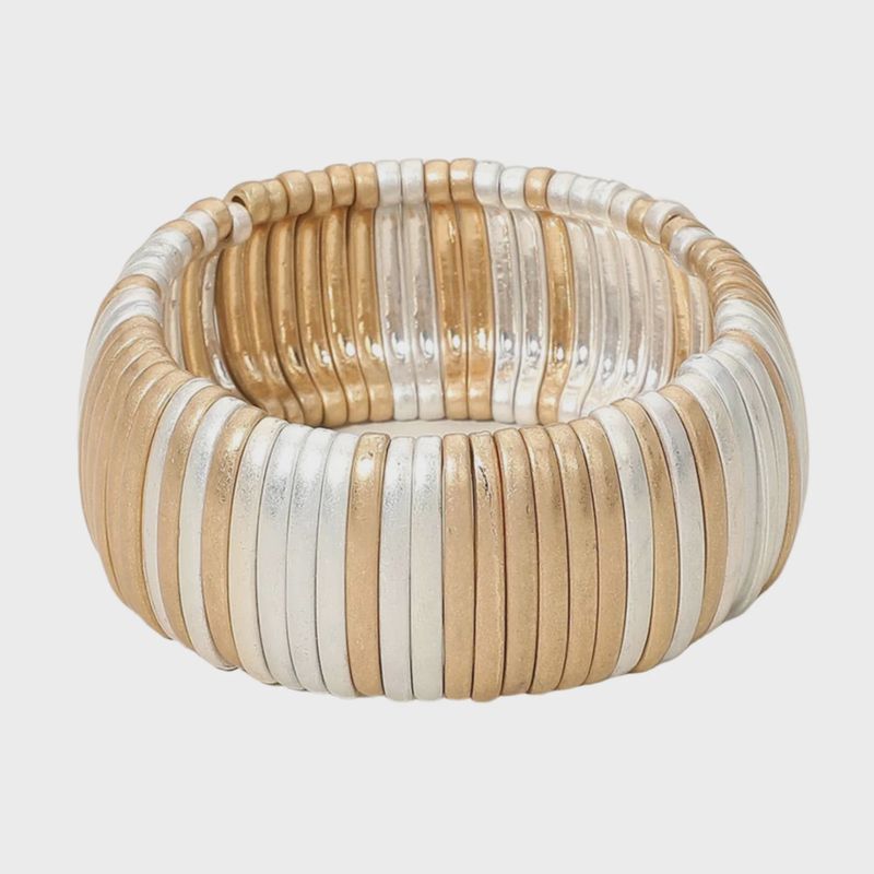 Metal Bar Stretch Bracelet | Worn Gold Silver