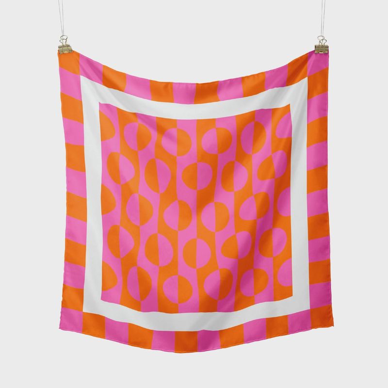Pink Retro Circles Satin Scarf