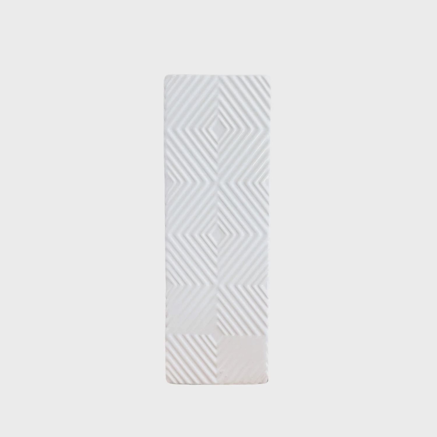 Clara White Ceramic Vase with Diamond Pattern
