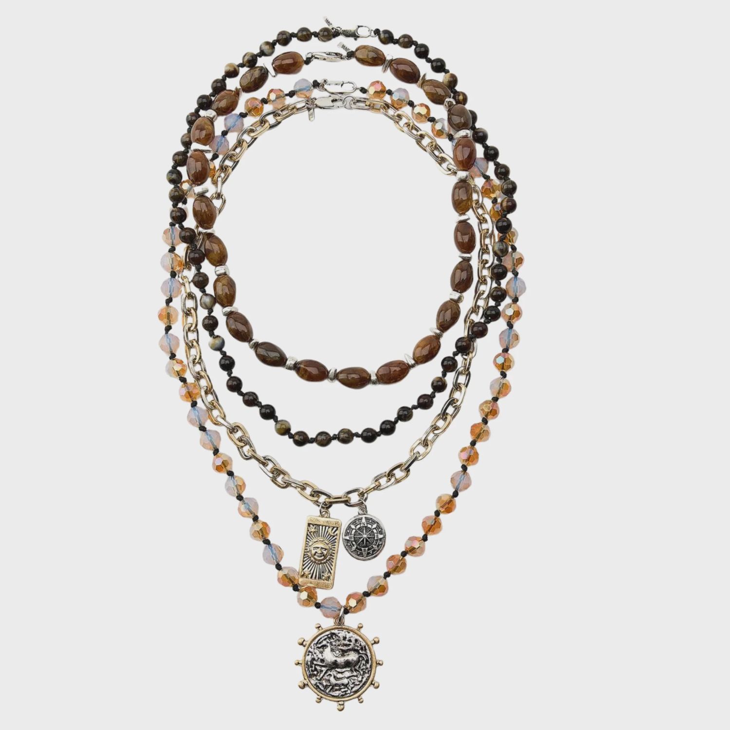 Editorial Mixed 4 Necklace Stack with Charms – Recycled Metal