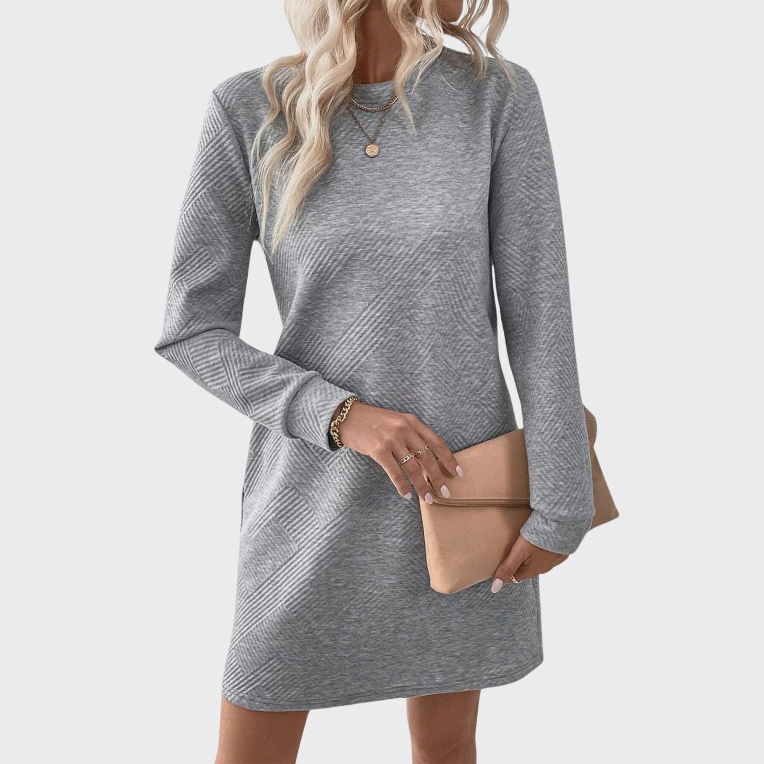 Textured Long Sleeve Dress | Gray