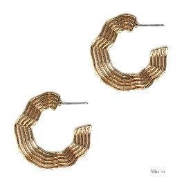 Gold Multi Line Wave Hoop 2&quot; Earring