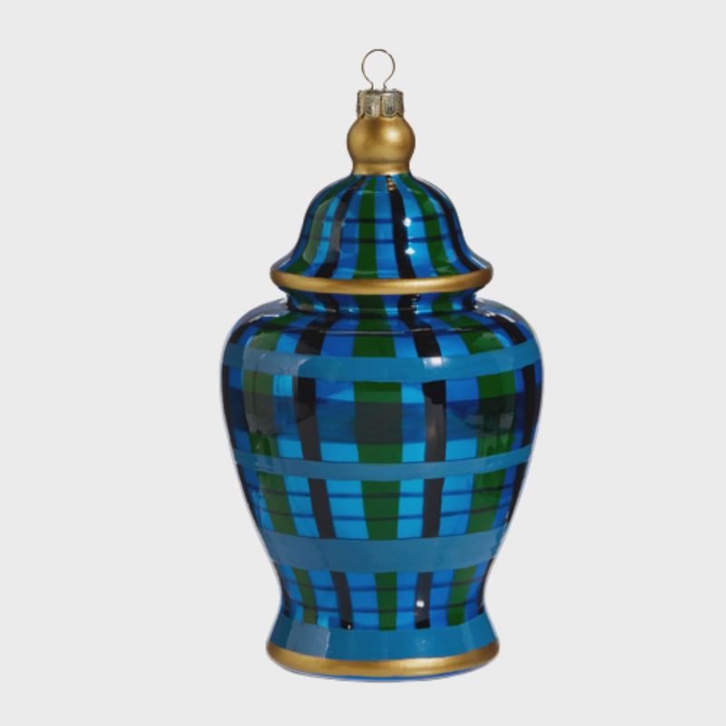 Black Plaid Ginger Jar Ornament | 6&quot;