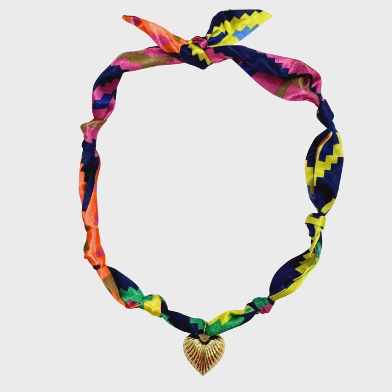 Scarf Bandana Charm Necklace | Gold Heart – Colorful Aztec Scarf