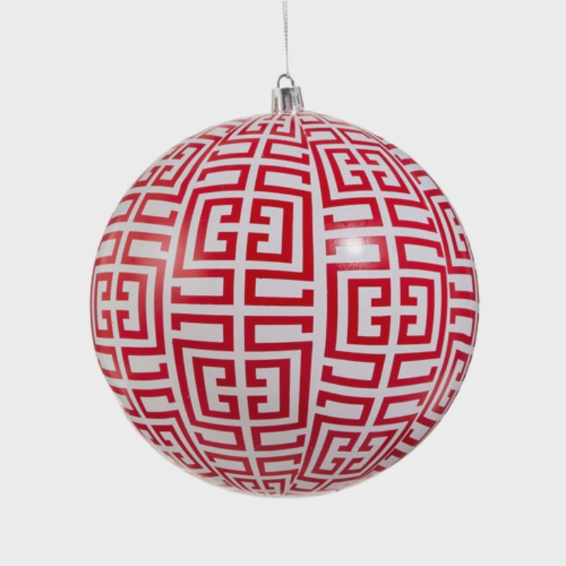 Red Greek Key Ball Ornament