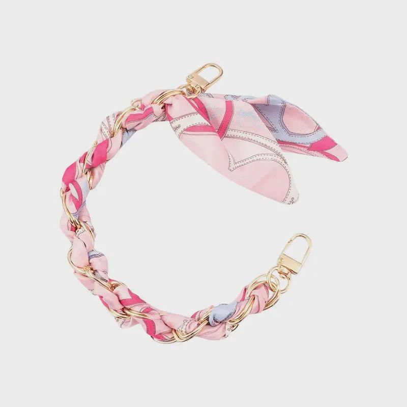 Silk-Style Chain Phone Strap | Pink Scarf Accent