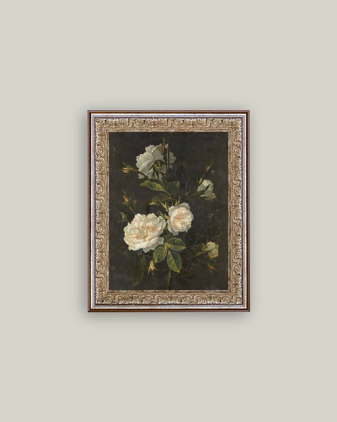 Moody Still Life Rose Framed Antique Art: 8x10