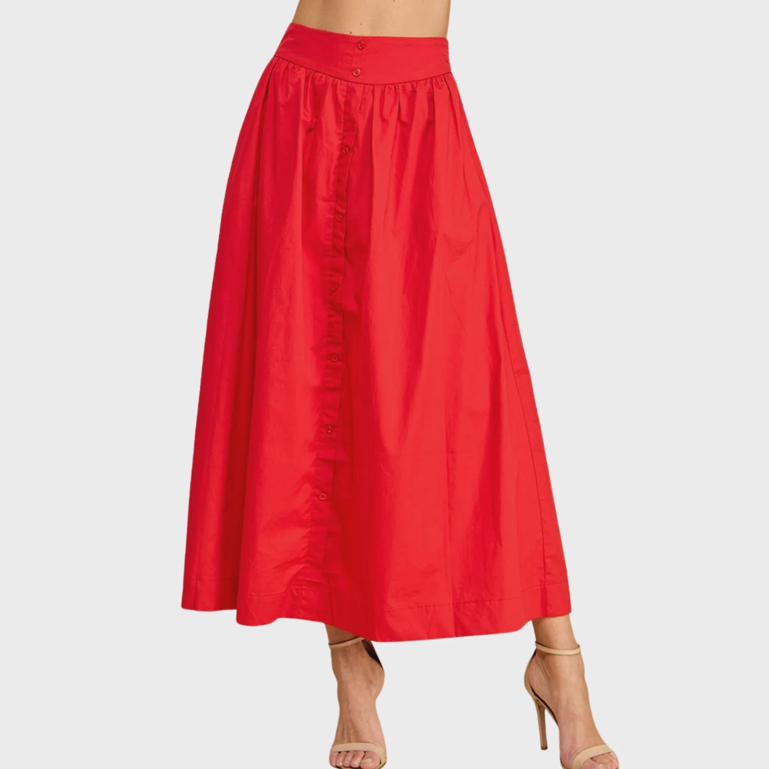 Long Skirt with Nonfunctional Buttons | Red