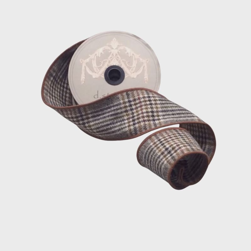 2.5&quot; Brown Plaid Tweed Ribbon | 10 Yards