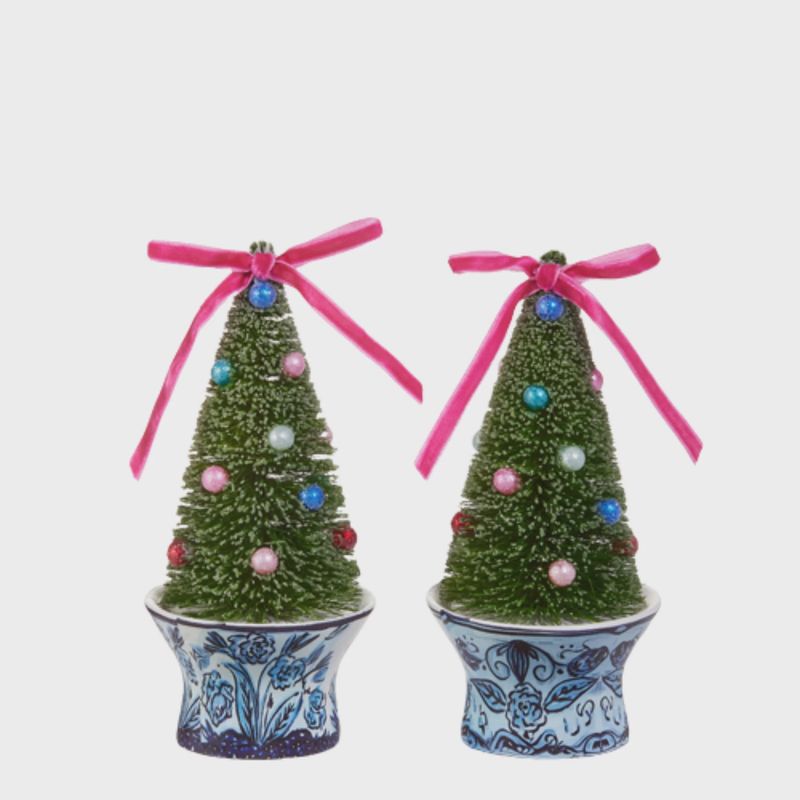 Bottle Brush Tree In Chinoiserie Urn Ornament | 2 Styles