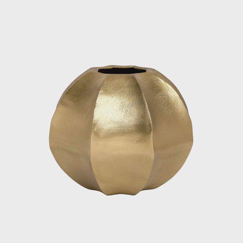 Gold Vase with Curved Faceted Texture
