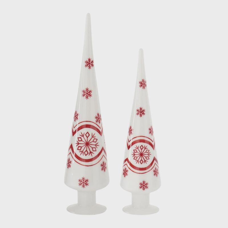White With Red Snowflakes Glass Finial