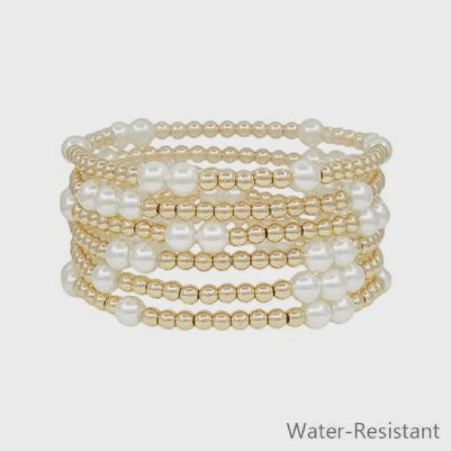 Gold Beaded and Pearl Water Resistant Stretch Bracelets