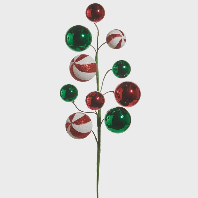 Red, Green &amp; Peppermint Ball Spray | 26&quot;