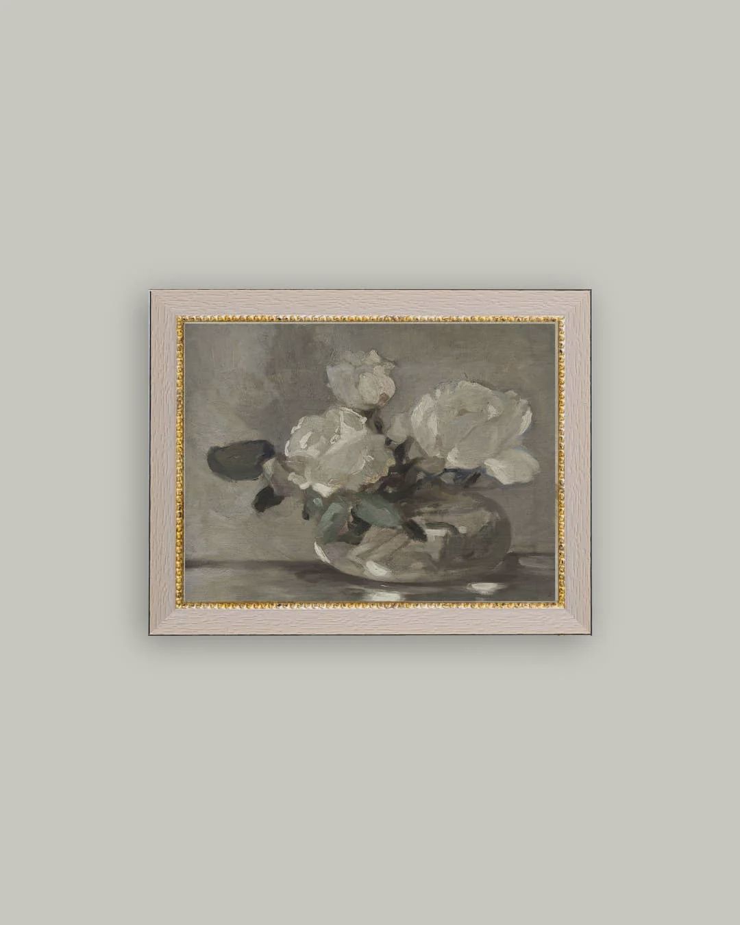 White Rose Vase Framed Antique Art | 9x7