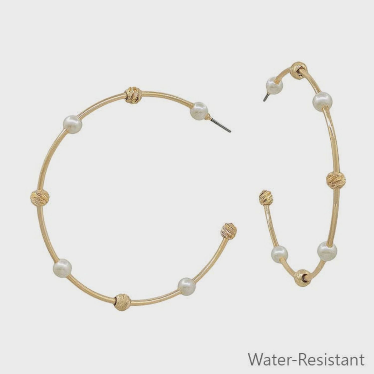 Water Resistant Gold Hoop Earrings With Pearls