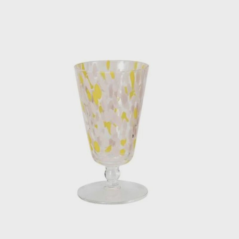 Blown Glass &amp; Confetti Stemmed Drinking Glass | Yellow &amp; White