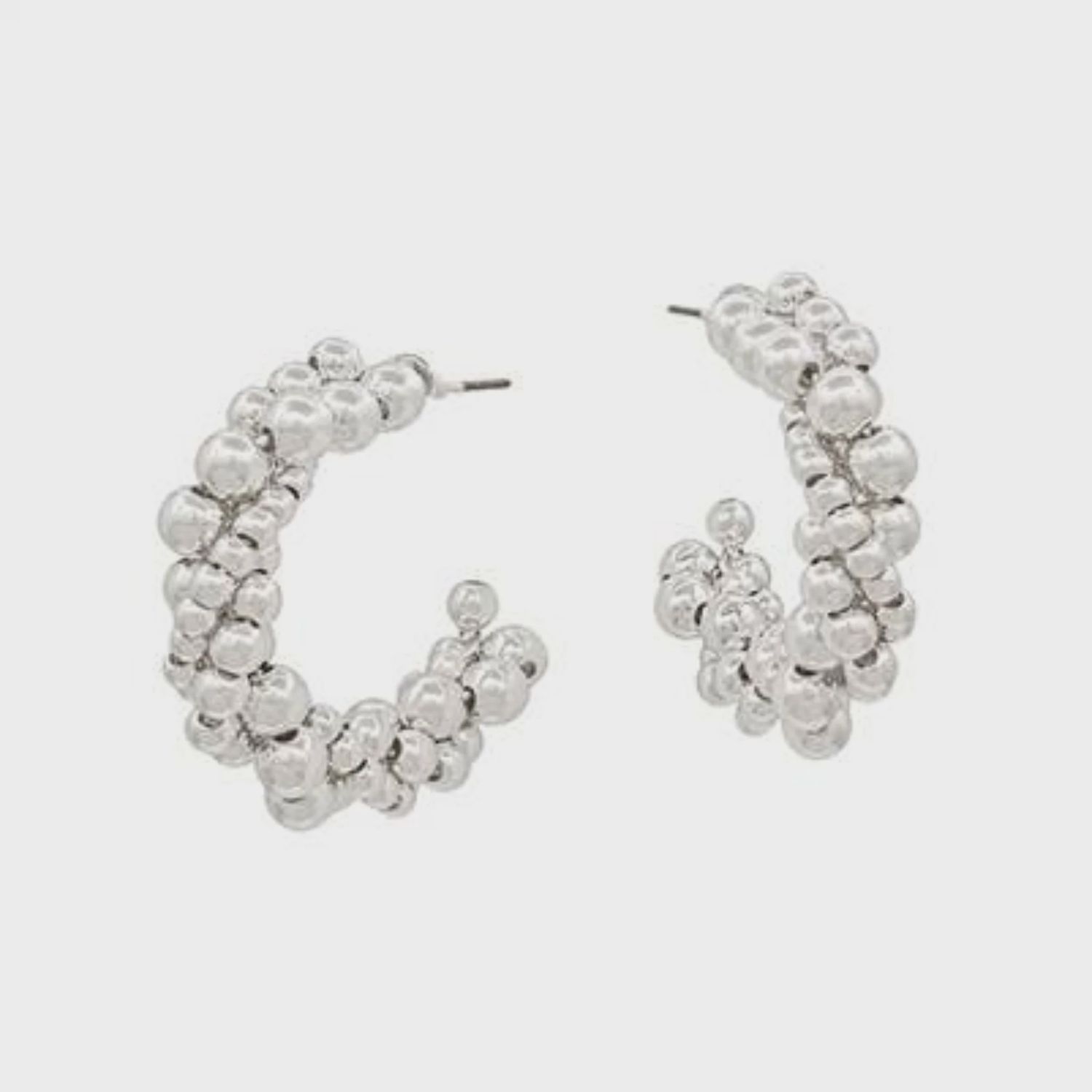Silver Beaded Twist Design Hoop Earrings